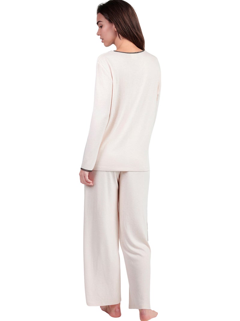 Pyjama broek top lange mouwen v-hals elegant bij home Beige - Kiabi