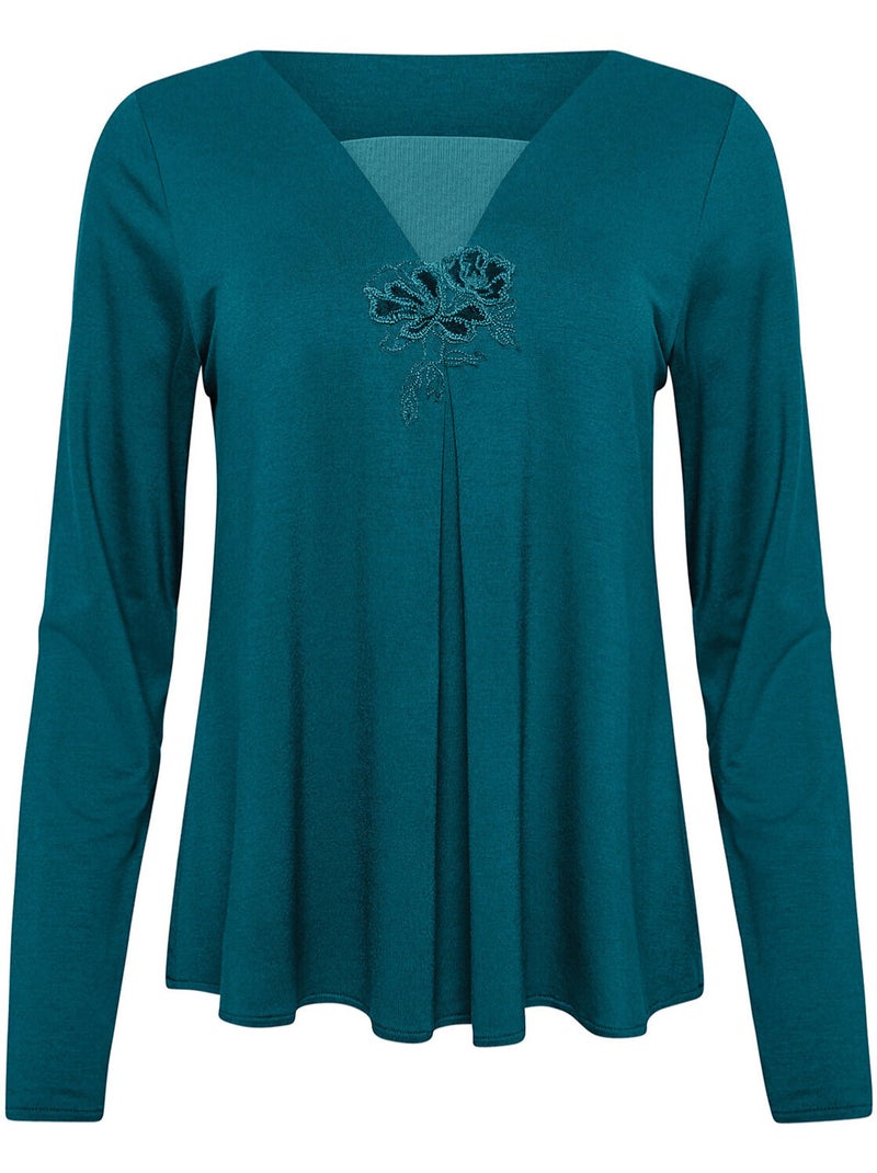 Pyjama broek top lange mouwen velvet luxe Groen - Kiabi