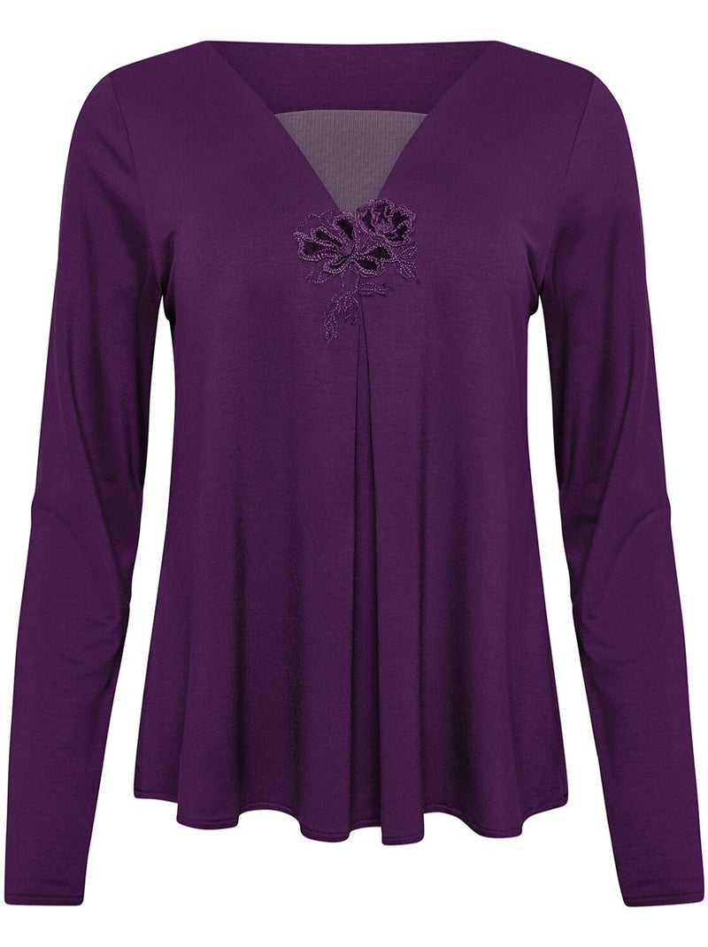 Pyjama broek top lange mouwen velvet luxe Paars - Kiabi