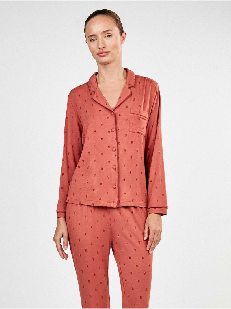 Pyjama chemisier avec imprimé géométrique Terracotta - Kiabi
