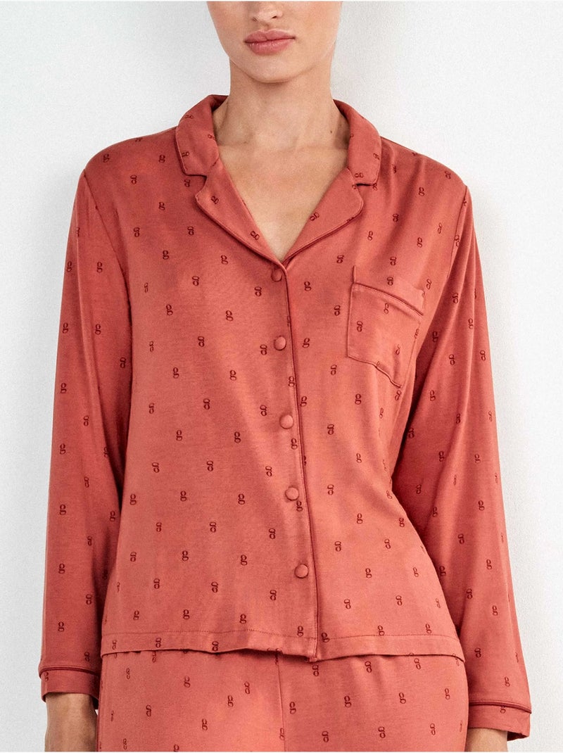 Pyjama chemisier avec imprimé géométrique Terracotta - Kiabi