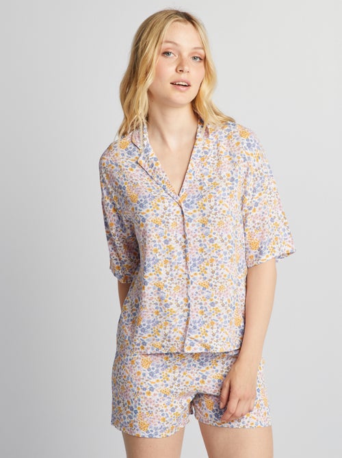 Pyjama chemisier et short fleuri - Kiabi