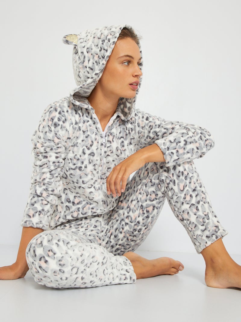 Pyjama combinaison 'chat' gris - Kiabi
