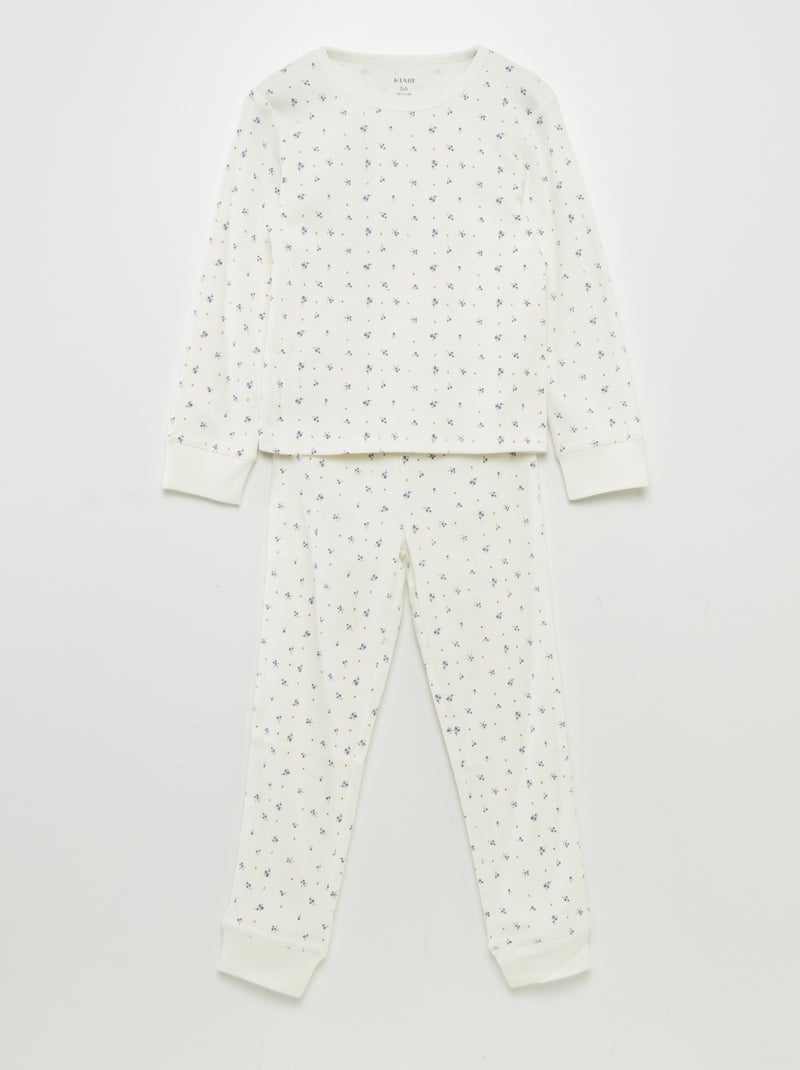 Pyjama côtelé 2 pièces imprimé blanc fleurs - Kiabi