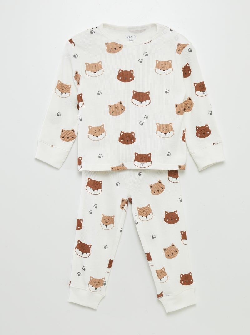 Pyjama côtelé 2 pièces imprimé Blanc renard - Kiabi