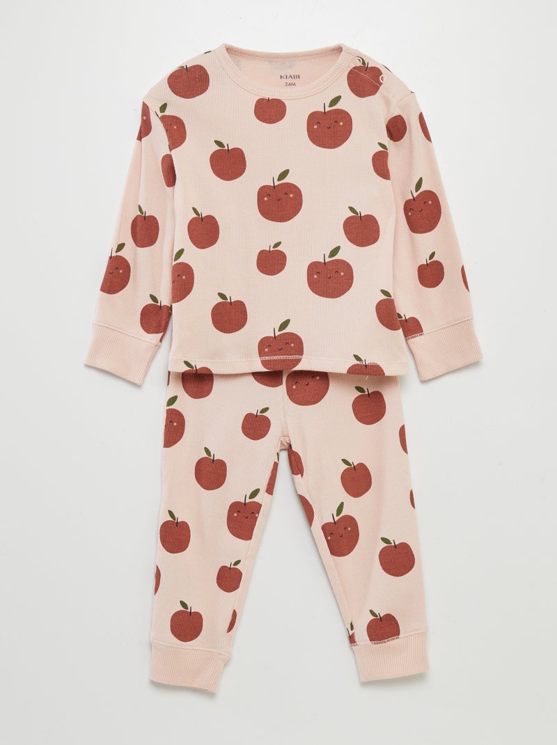 Pyjama côtelé 2 pièces imprimé Rose pomme - Kiabi