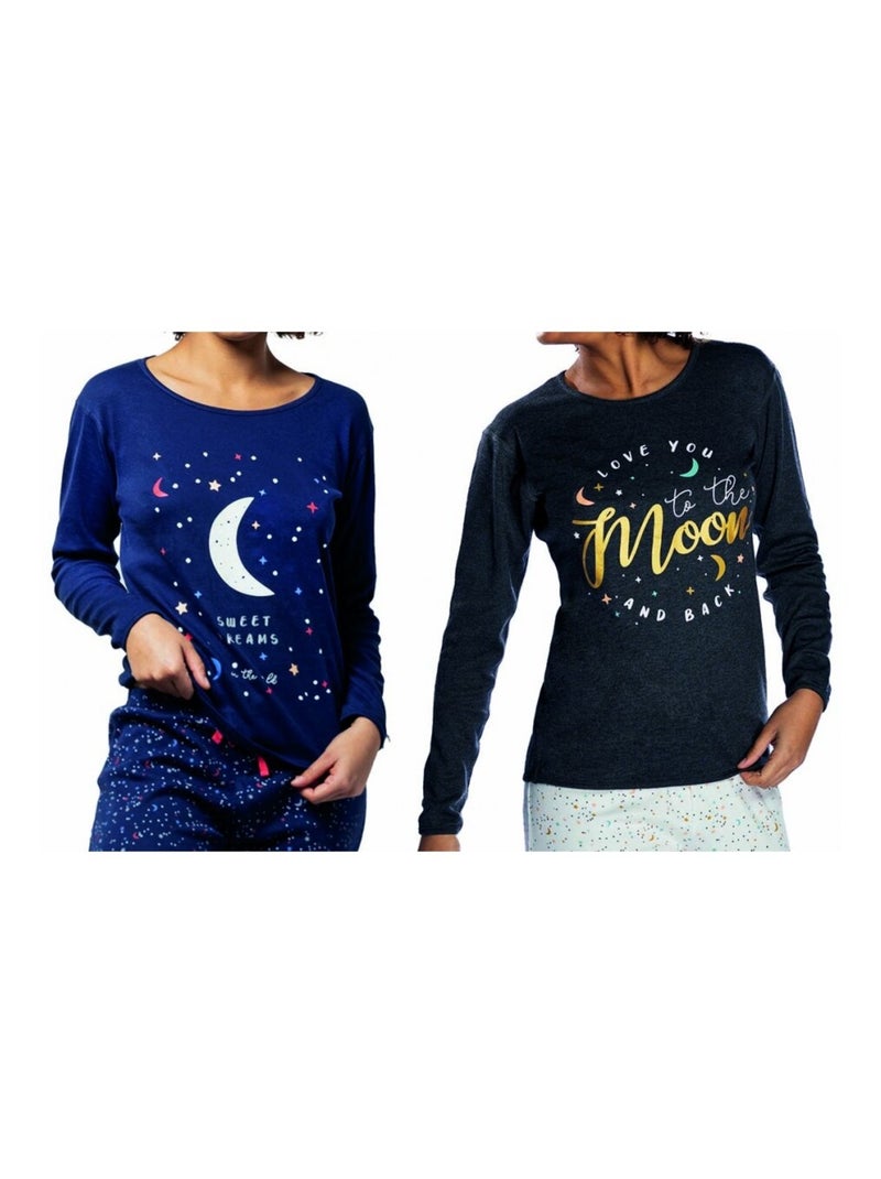 Pyjama COTON MELISSA BROWN - Pack de 2 Bleu Gris Bleu - Kiabi
