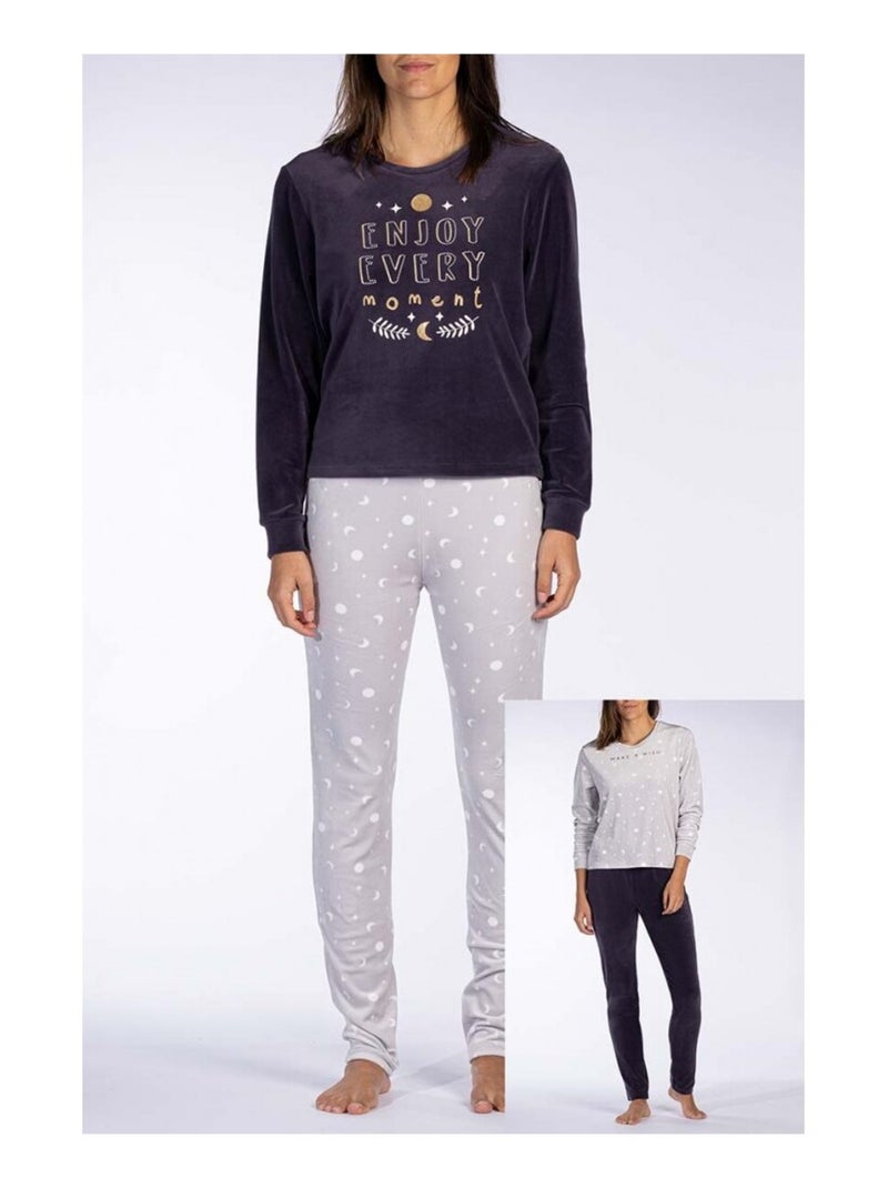 Pyjama COTON MELISSA BROWN - Pack de 2 Gris Bleu Gris - Kiabi