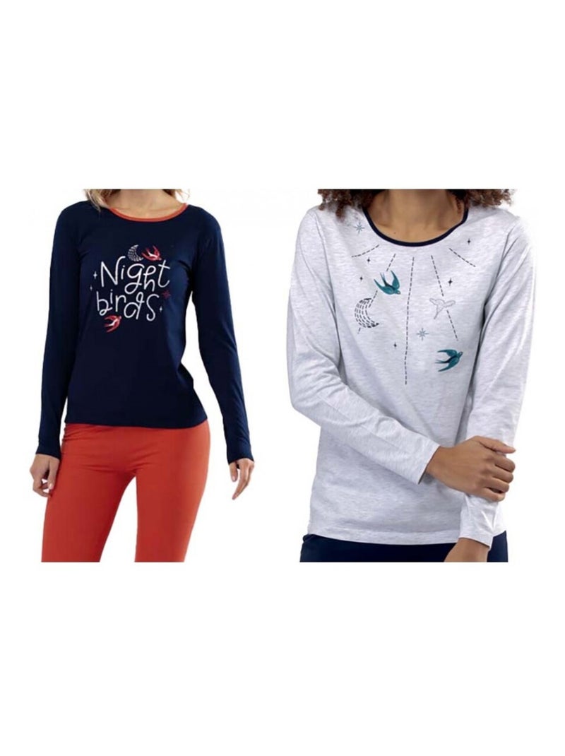 Pyjama COTON MELISSA BROWN - Pack de 2 Noir Multicolore Noir - Kiabi