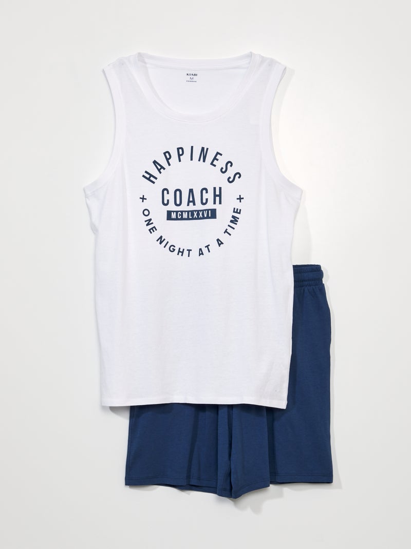 Pyjama court - inscription sportif - 2 pièces Blanc/bleu - Kiabi