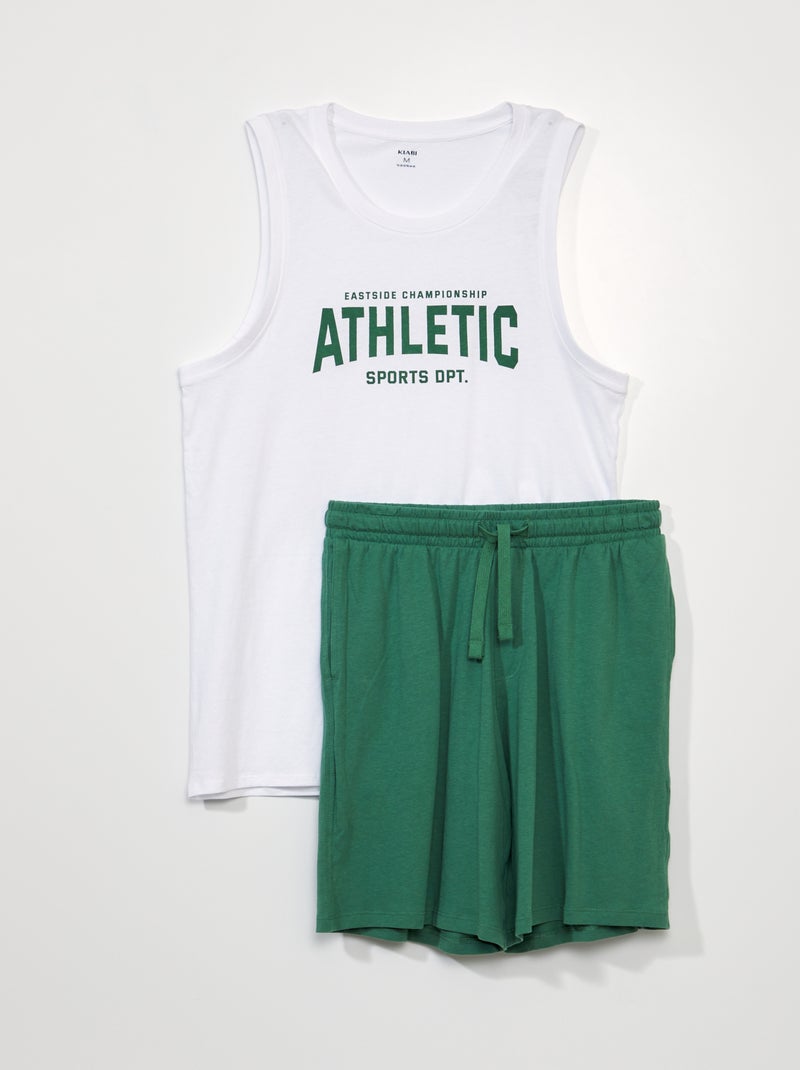 Pyjama court - inscription sportif - 2 pièces Blanc/vert - Kiabi