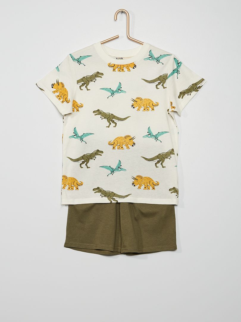 Pyjama court 2 pièces en jersey blanc 'dinosaure' - Kiabi