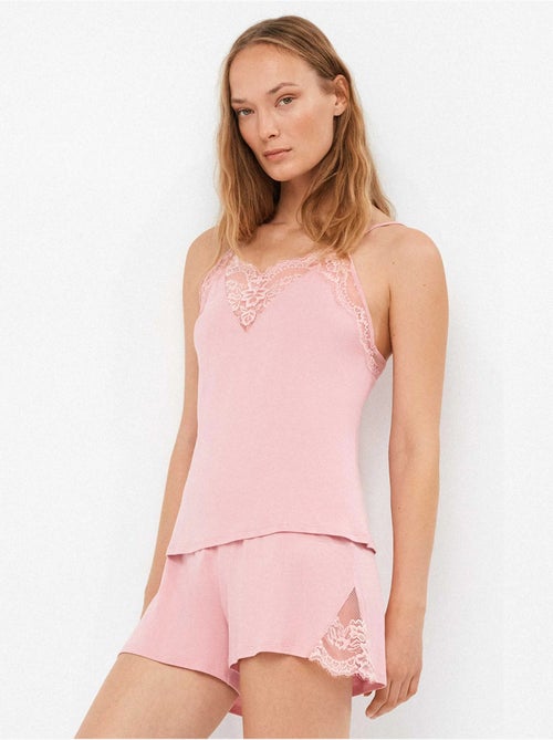 Pyjama court avec détails en dentelle - Kiabi