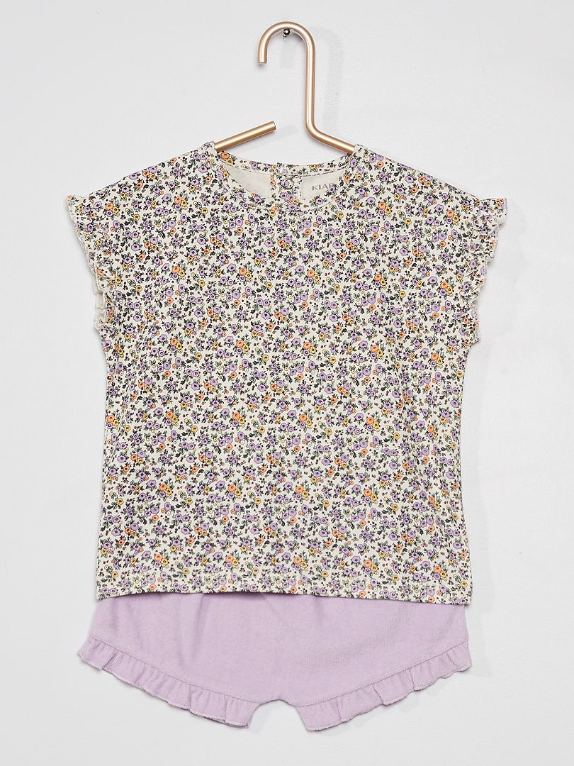 Pyjama court avec motifs fantaisie - 2 pièces Motifs à fleurs/lilas - Kiabi