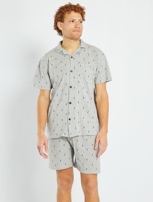 Pyjama court avec ouverture boutonnée - 2 pièces - Kiabi