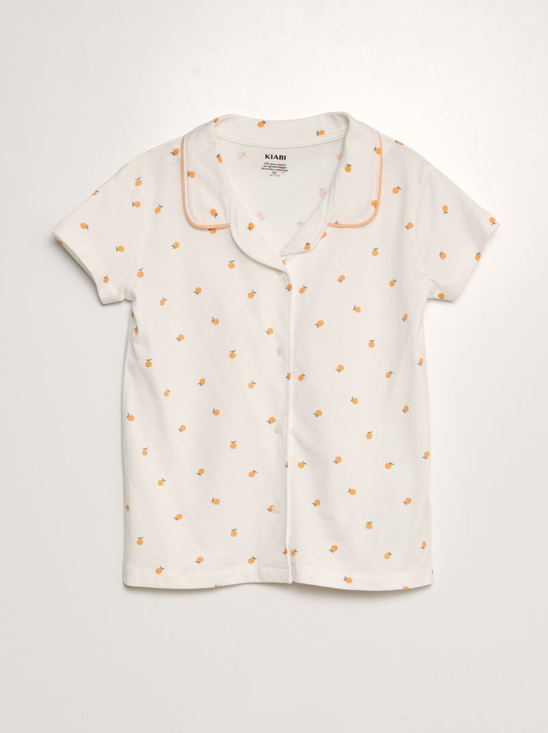 Pyjama court chemise + short à motif Blanc - Kiabi