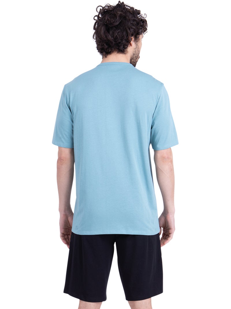 Pyjama court col rond homme my petit prix athena Bleu Noir - Kiabi