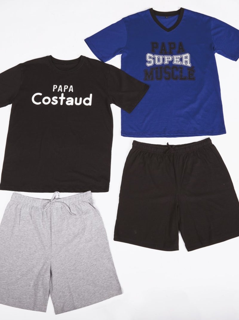 Pyjama Court COTON - Pack de 2 Bleu Noir Gris - Kiabi