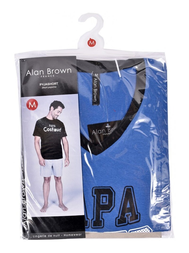 Pyjama Court COTON Bleu Noir - Kiabi