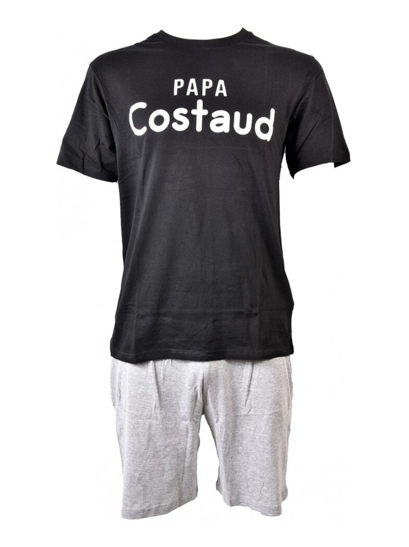Pyjama Court COTON Noir Gris - Kiabi