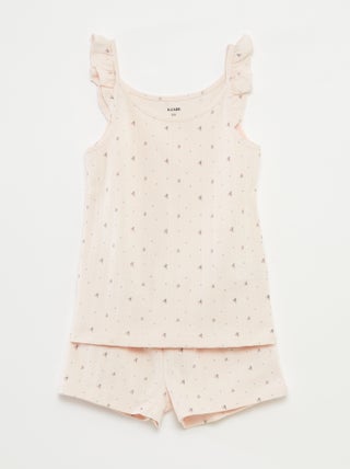 Pyjama court débardeur avec volants + short - 2 pièces