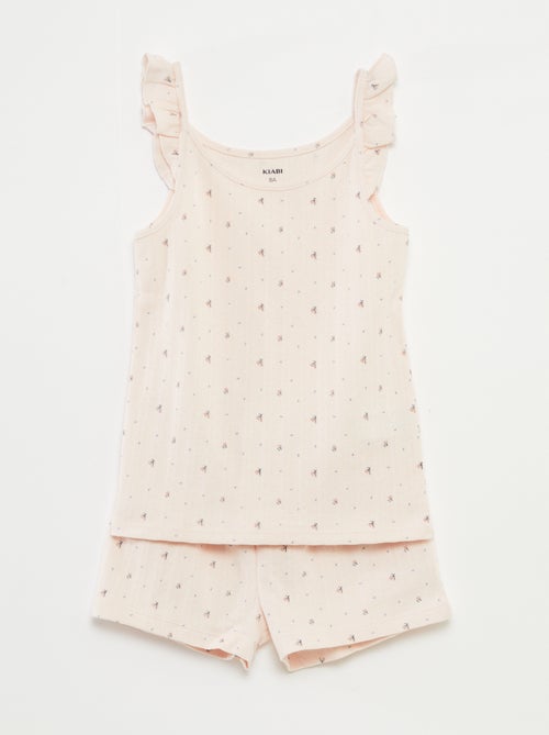 Pyjama court débardeur avec volants + short - 2 pièces - Kiabi