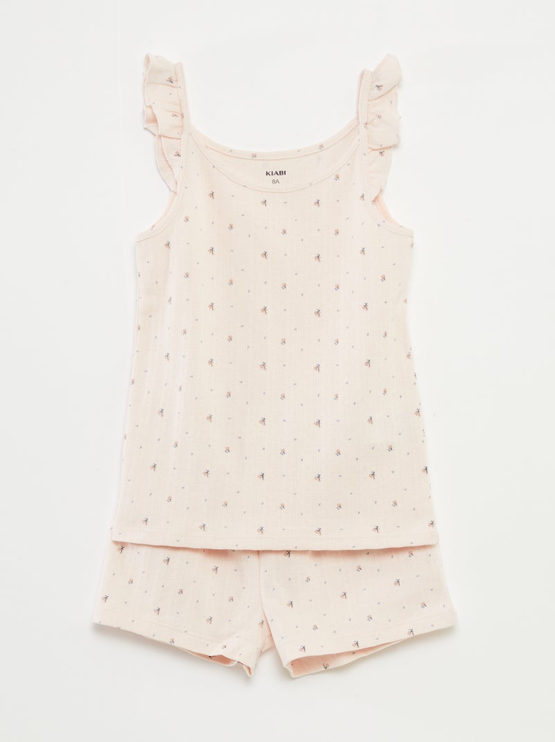 Pyjama court débardeur avec volants + short - 2 pièces Rose - Kiabi