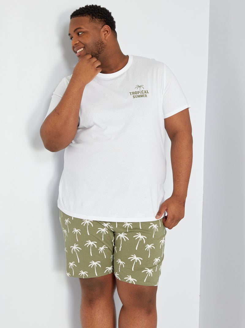 Pyjama court en coton Kaki/blanc - Kiabi