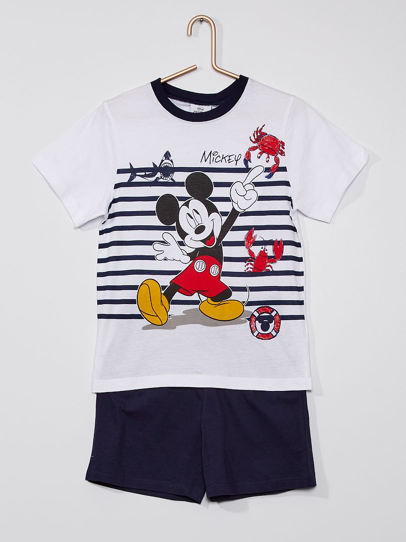 Pyjama court en coton 'Mickey' 'Disney' blanc/bleu - Kiabi