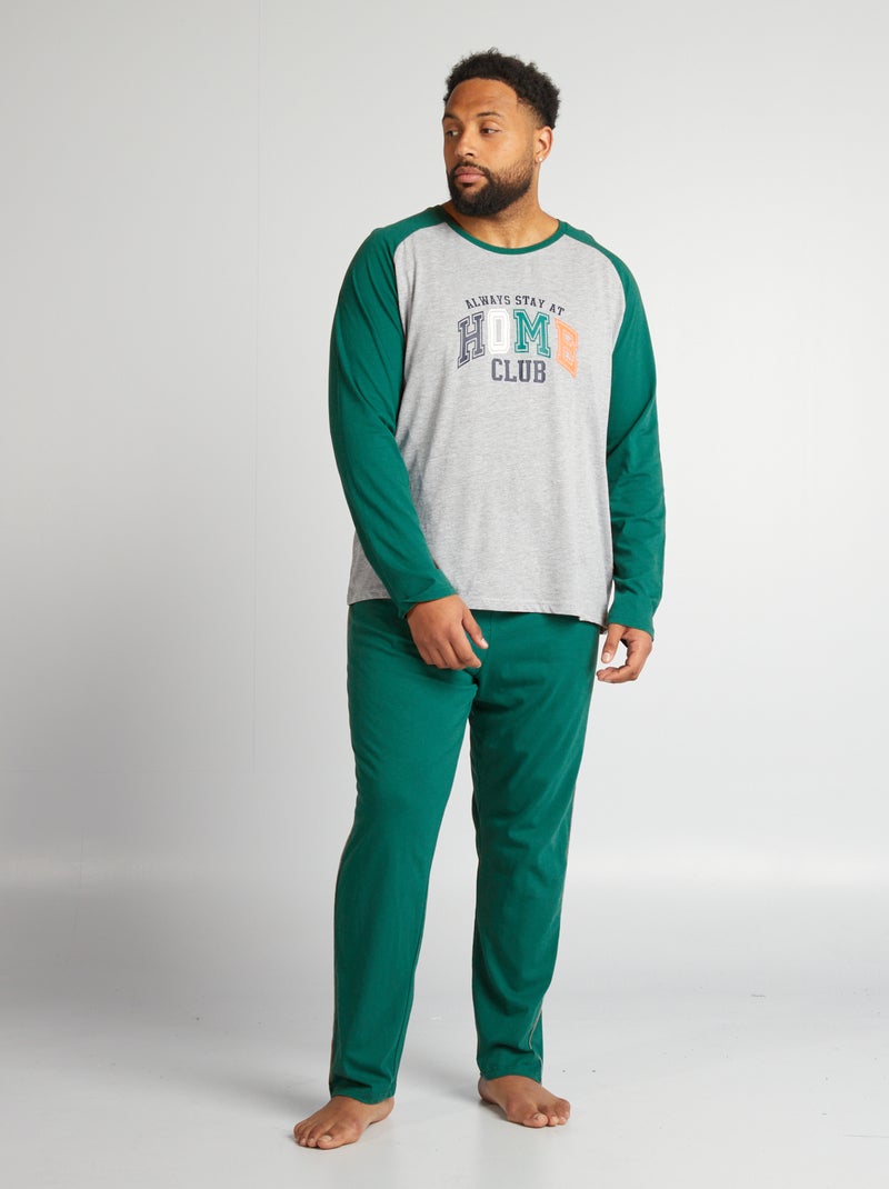 Pyjama court en jersey - Tee-shirt + pantalon - 2 pièces vert/gris - Kiabi