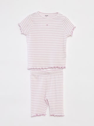 Pyjama court en rib et bords ondulés
