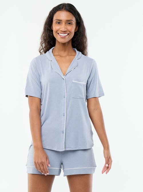 Pyjama court en viscose chiné - 2 pièces - Kiabi