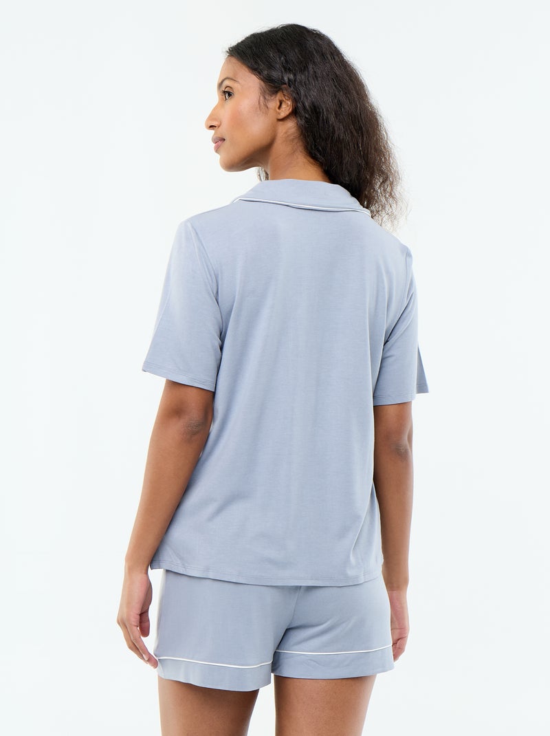 Pyjama court en viscose chiné - 2 pièces Bleu - Kiabi