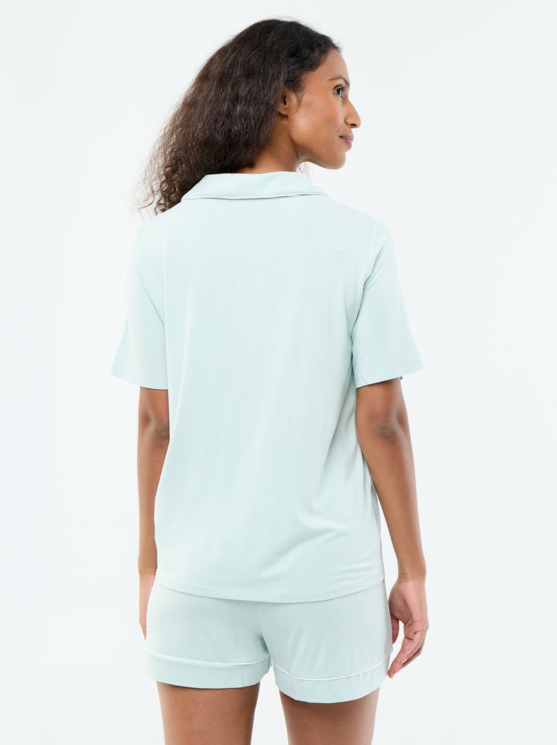 Pyjama court en viscose chiné - 2 pièces Bleu - Kiabi