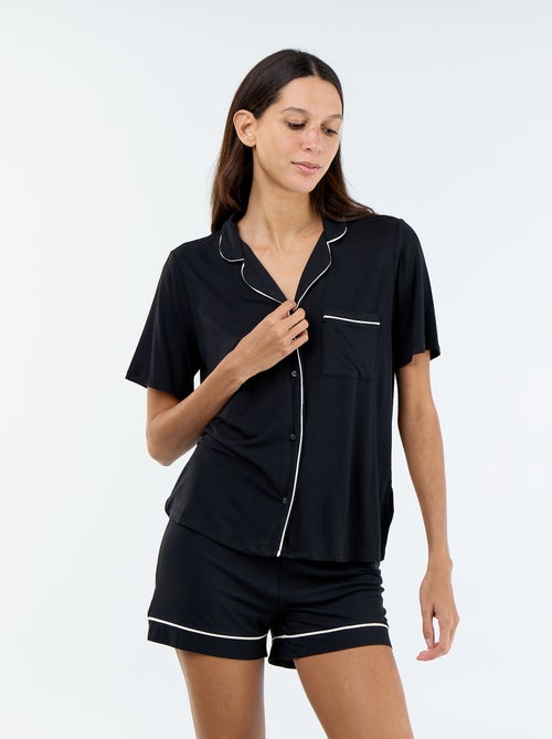 Pyjama court en viscose chiné - 2 pièces - Kiabi