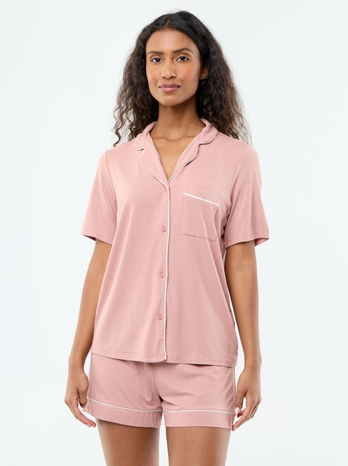 Pyjama court en viscose chiné - 2 pièces - Kiabi