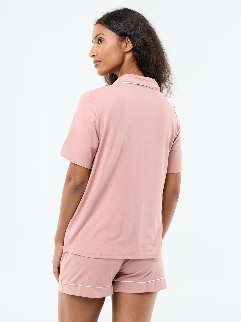 Pyjama court en viscose chiné - 2 pièces Rose - Kiabi