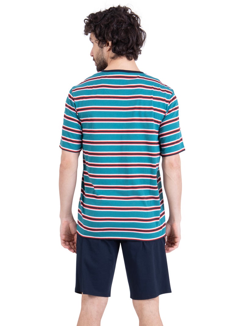 Pyjama court homme rayures aventure athena Bleu Rouge Blanc - Kiabi