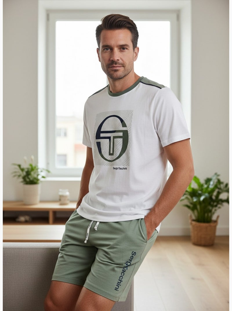 Pyjama Court Homme Sergio Tacchini Blanc/Kaki - Kiabi