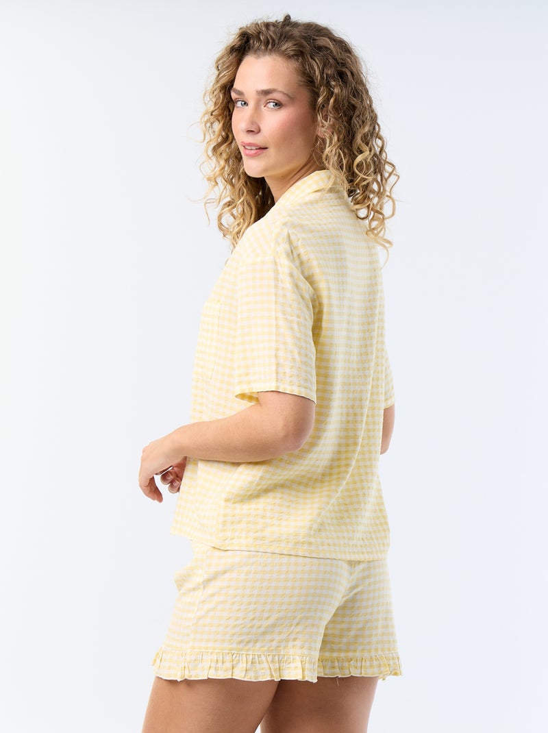Pyjama court imprimé en voile de coton - 2 pièces Jaune - Kiabi