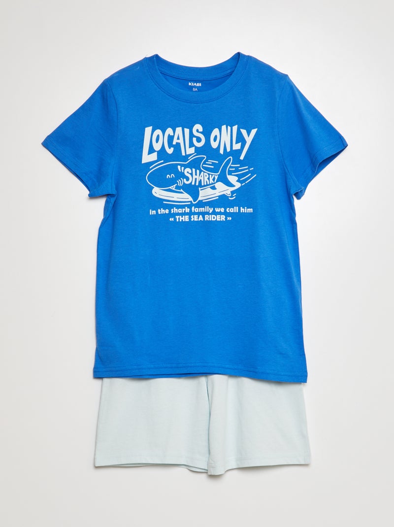 Pyjama court short + t-shirt - 2 pièces Bleu - Kiabi