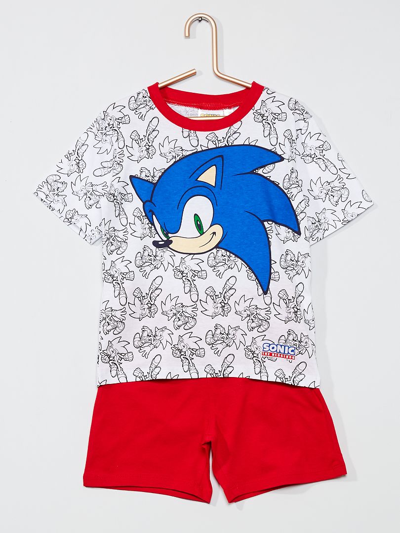 Pyjama court 'Sonic' blanc/rouge - Kiabi