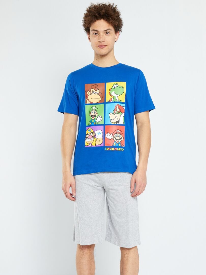 Pyjama court 'Super Mario' - 2 pièces bleu/gris - Kiabi