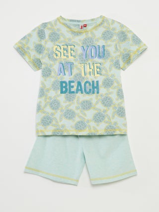 Pyjama court t-shirt avec imprimé + short - 2 pièces