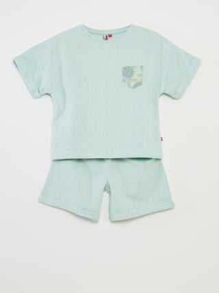 Pyjama court t-shirt avec poche + short unis - 2 pièces