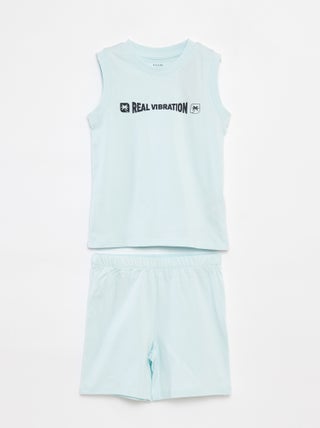 Pyjama court t-shirt sans manches + short - 2 pièces