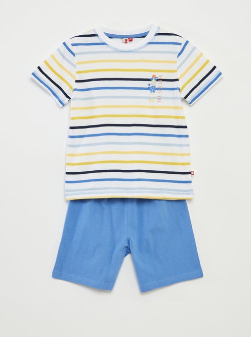 Pyjama court t-shirt + short avec rayures - 2 pièces - Kiabi