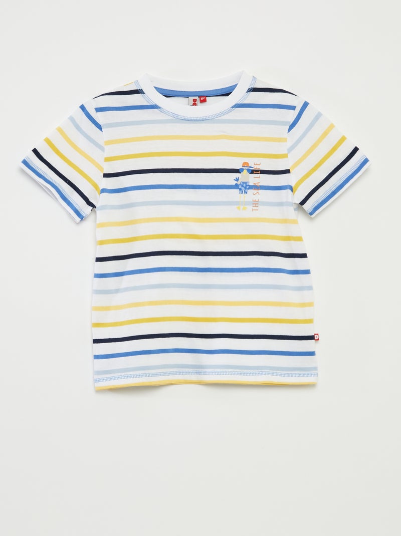 Pyjama court t-shirt + short avec rayures - 2 pièces BLEU - Kiabi