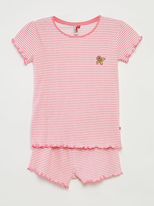 Pyjama court t-shirt + short avec rayures - 2 pièces - Kiabi