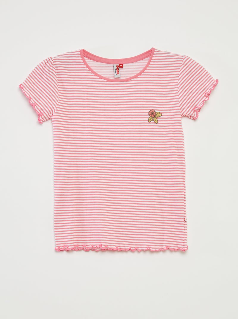 Pyjama court t-shirt + short avec rayures - 2 pièces ROSE - Kiabi